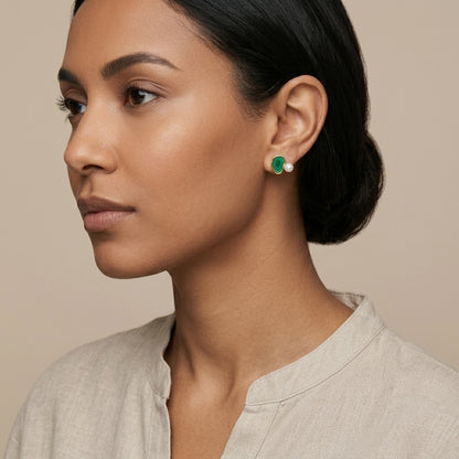 Lake Love earrings in blue resin and 18kt gold. Elegant nature-inspired jewelry styling