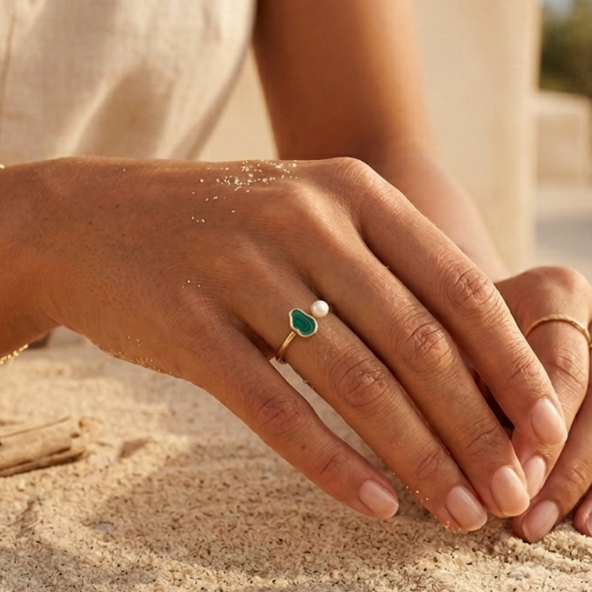 Lake Tahoe Inspired Green 18Kt Gold Plated Resizable Ring