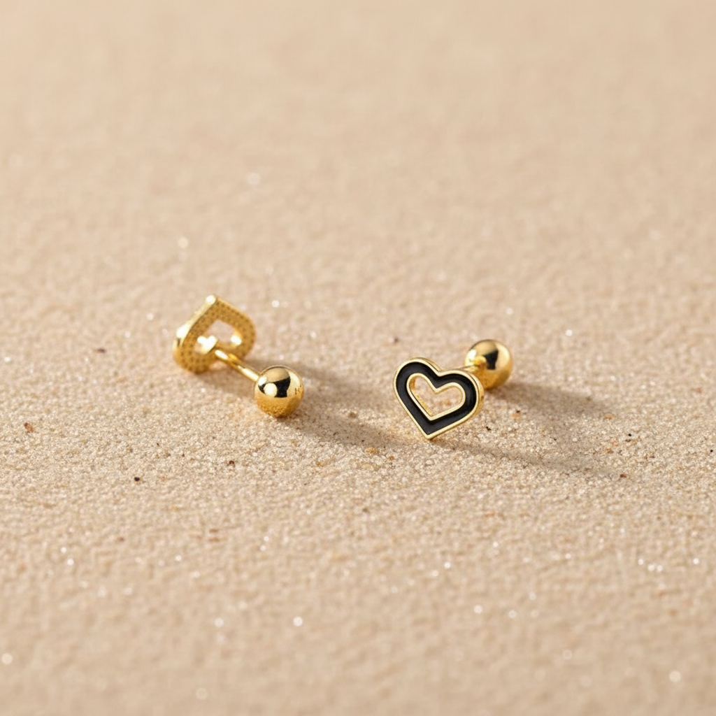 Minimalist 18k gold-plated heart studs, dainty sterling silver tiny heart earrings for a clean everyday look.