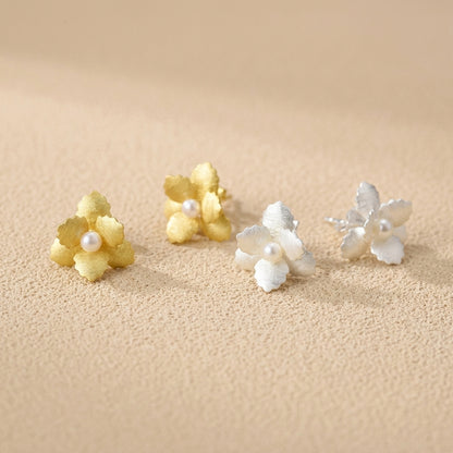 Sterling silver &amp; 18Kt flower stud earrings Gifts for flower lovers