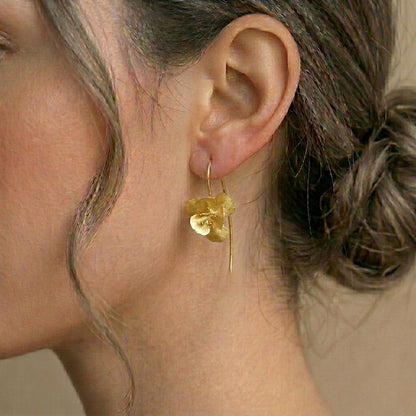 Unique hand crafted 18kt Gold plating flower dangle earrings for her