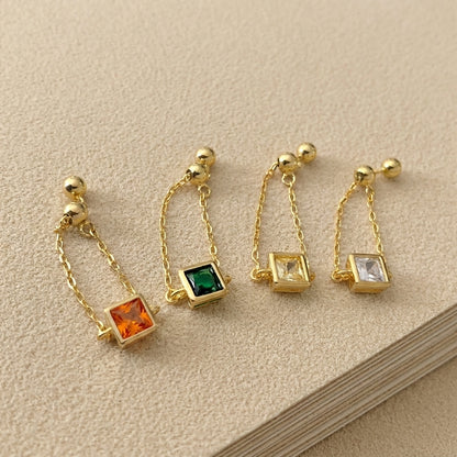 Modern square zircon adjustable ring sterling silver 18k gold plated lightweight chain ring