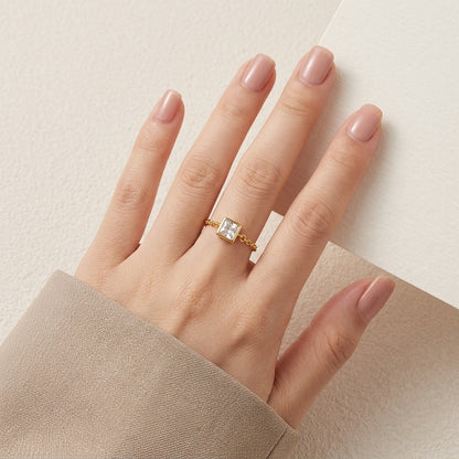 Affordable adjustable zircon chain ring sterling silver gold plated budget friendly jewelry