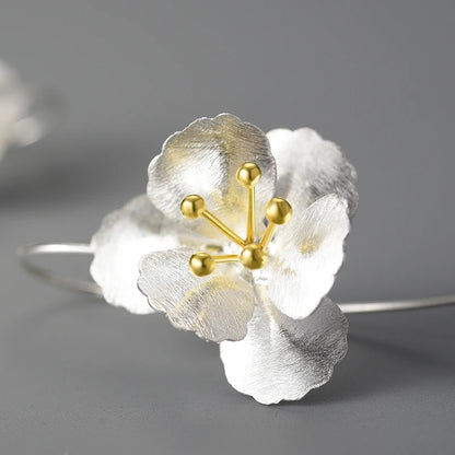 Flower Silver and Gold Drop Earrings Single View