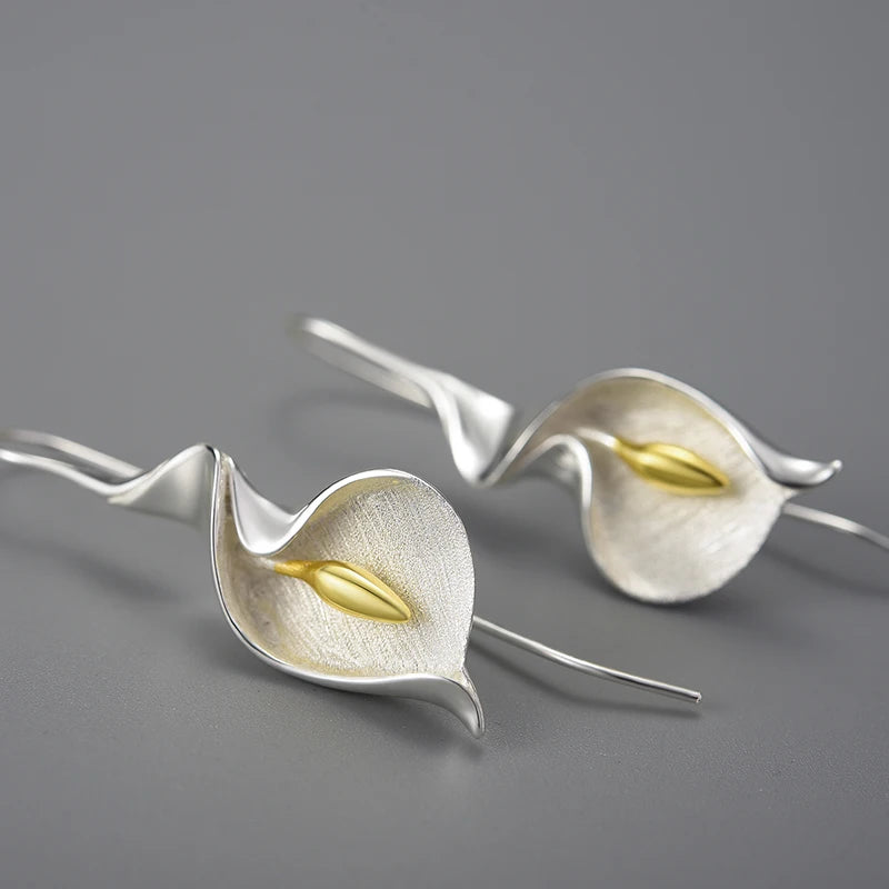 calla lily gold and silver earrings