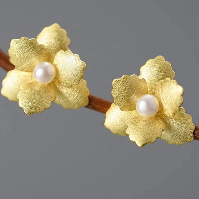 best pearl flower gold earrings