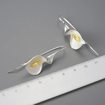 calla lily gold silver earrings