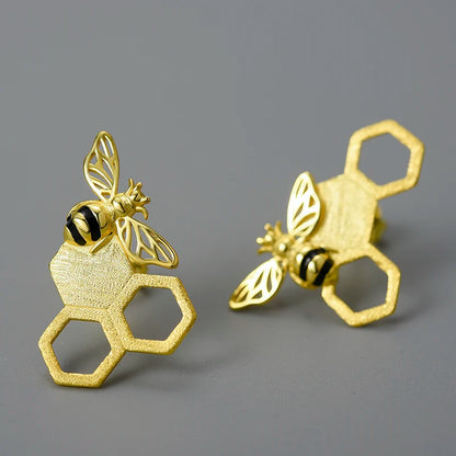 Silver Gold Plated Bee Earrings