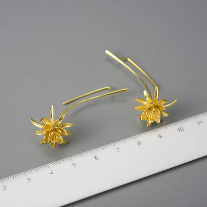 lotus dangle gold geometric earrings