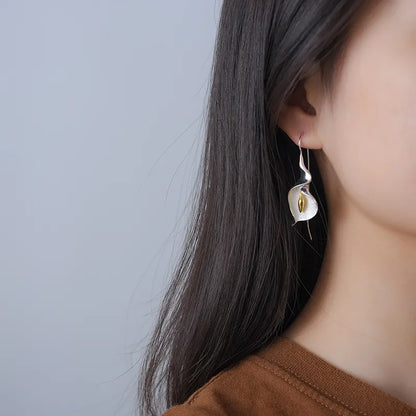 calla lily gold and silver earrings view