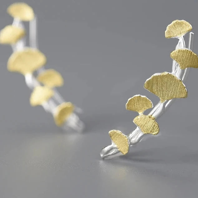 ginkgo leaf gold and silver earrings