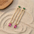 Open rectangle bar drop earrings in gold-plated finish with green and pink cubic zirconia accents