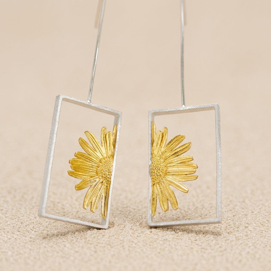Geometric Floral Dangle earrings with precious metal and light weight
