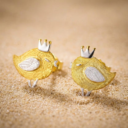 Dainty 18kt gold plated bird earrings featuring a polished finish and realistic small bird silhouette for everyday wea