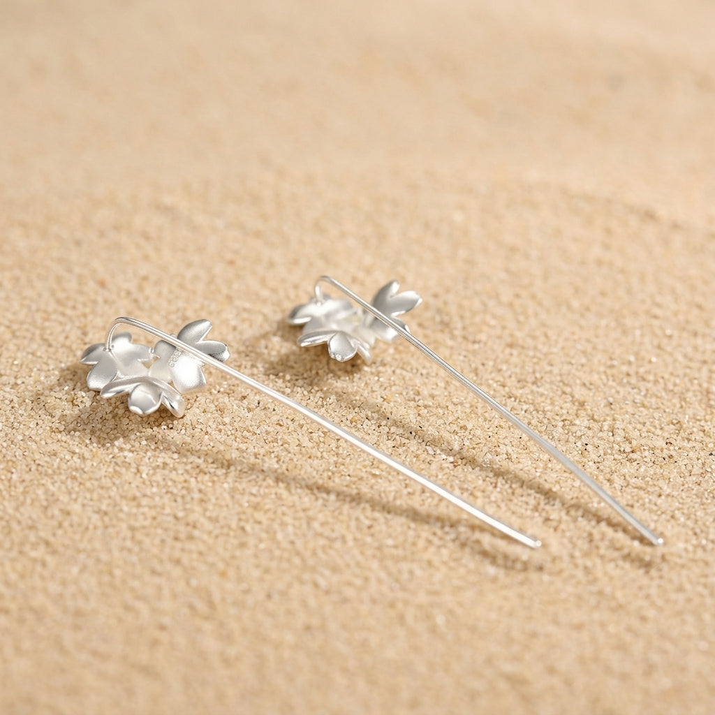 Unique botanical stud dangles, 3-flower sterling silver earrings perfect for bridesmaids, birthdays, or garden-themed gifts